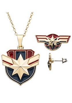 Adult Captain Marvel Costume Necklace Earring Set